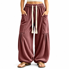Load image into Gallery viewer, Women’s Ribbed Wide-Leg Cargo Pants with Drawstring Waist &amp; Pockets
