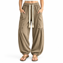 Load image into Gallery viewer, Women’s Ribbed Wide-Leg Cargo Pants with Drawstring Waist &amp; Pockets
