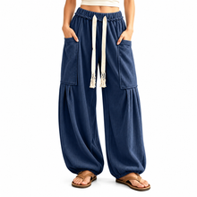 Load image into Gallery viewer, Women’s Ribbed Wide-Leg Cargo Pants with Drawstring Waist &amp; Pockets
