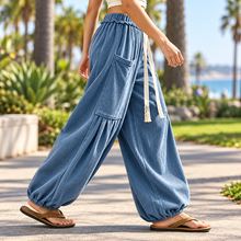 Load image into Gallery viewer, Women’s Ribbed Wide-Leg Cargo Pants with Drawstring Waist &amp; Pockets
