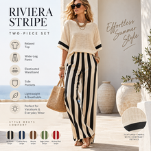 Load image into Gallery viewer, Women’s Relaxed Stripe Wide-Leg Pants &amp; Oversized Top Set
