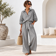 Load image into Gallery viewer, Coastal Stripe Relaxed Shirt &amp; Wide-Leg Pants Set
