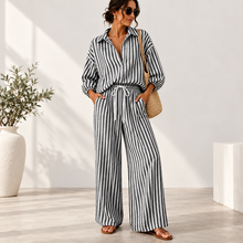 Load image into Gallery viewer, Coastal Stripe Relaxed Shirt &amp; Wide-Leg Pants Set
