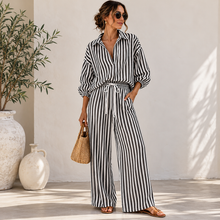 Load image into Gallery viewer, Coastal Stripe Relaxed Shirt &amp; Wide-Leg Pants Set
