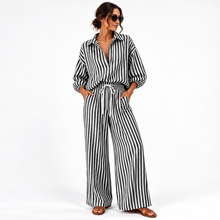 Load image into Gallery viewer, Coastal Stripe Relaxed Shirt &amp; Wide-Leg Pants Set
