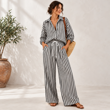 Load image into Gallery viewer, Coastal Stripe Relaxed Shirt &amp; Wide-Leg Pants Set
