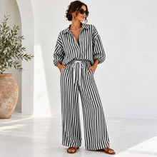 Load image into Gallery viewer, Coastal Stripe Relaxed Shirt &amp; Wide-Leg Pants Set
