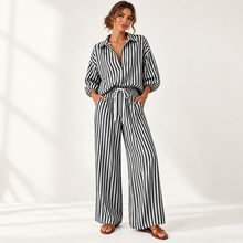 Load image into Gallery viewer, Coastal Stripe Relaxed Shirt &amp; Wide-Leg Pants Set
