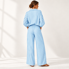 Load image into Gallery viewer, Coastal Stripe Relaxed Shirt &amp; Wide-Leg Pants Set
