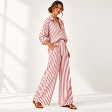 Load image into Gallery viewer, Coastal Stripe Relaxed Shirt &amp; Wide-Leg Pants Set
