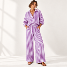 Load image into Gallery viewer, Coastal Stripe Relaxed Shirt &amp; Wide-Leg Pants Set
