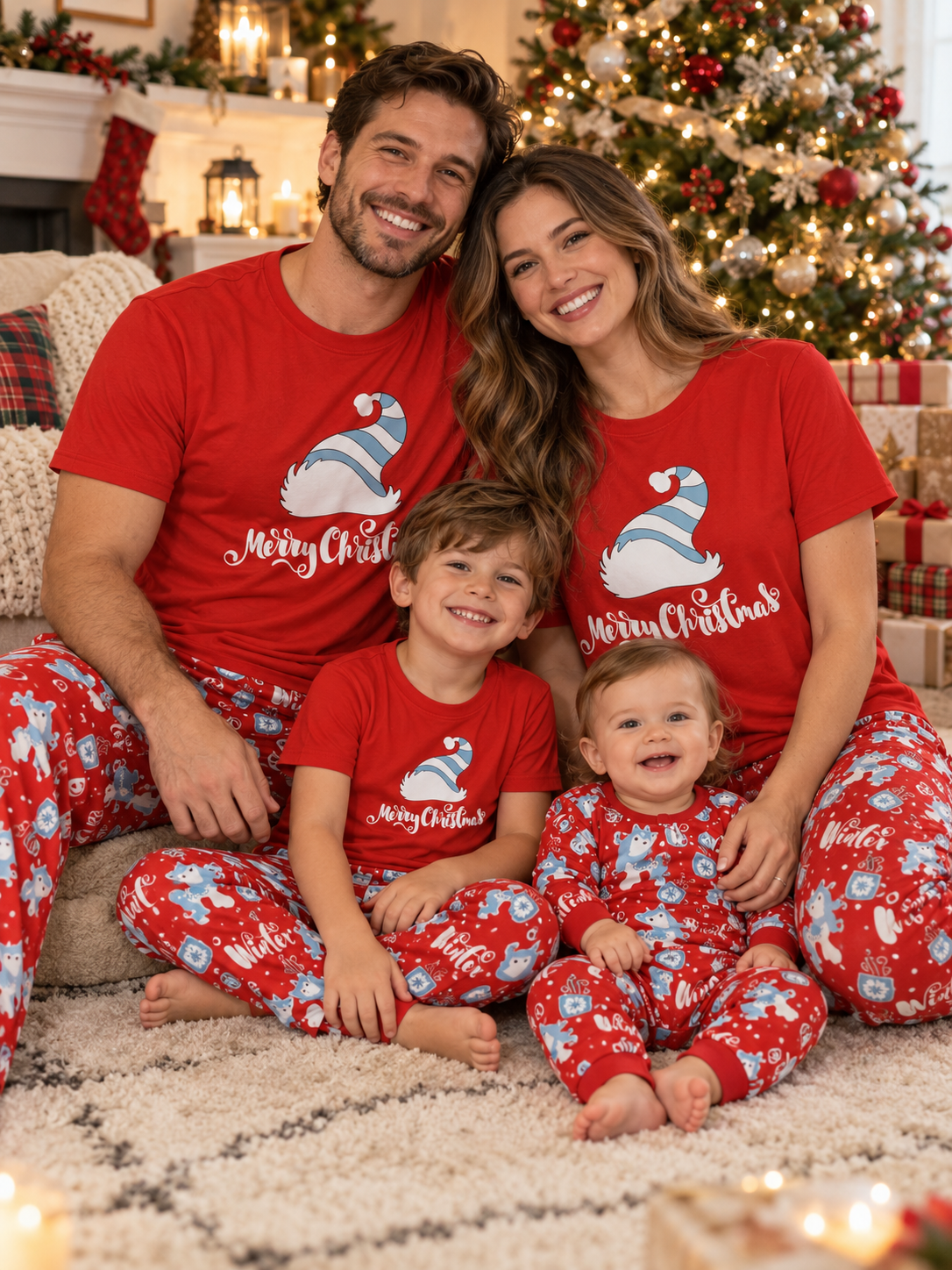Christmas Hat Print Family Pajama Set