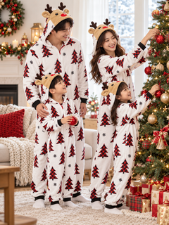 Christmas Tree Hooded Jumpsuit Pajama Set