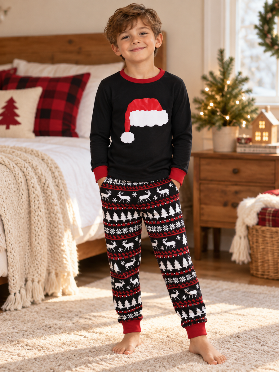 Boy's Christmas Hat Print Pyjama Set
