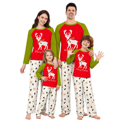 Contrast Reindeer Print Christmas Family Pyjama Set