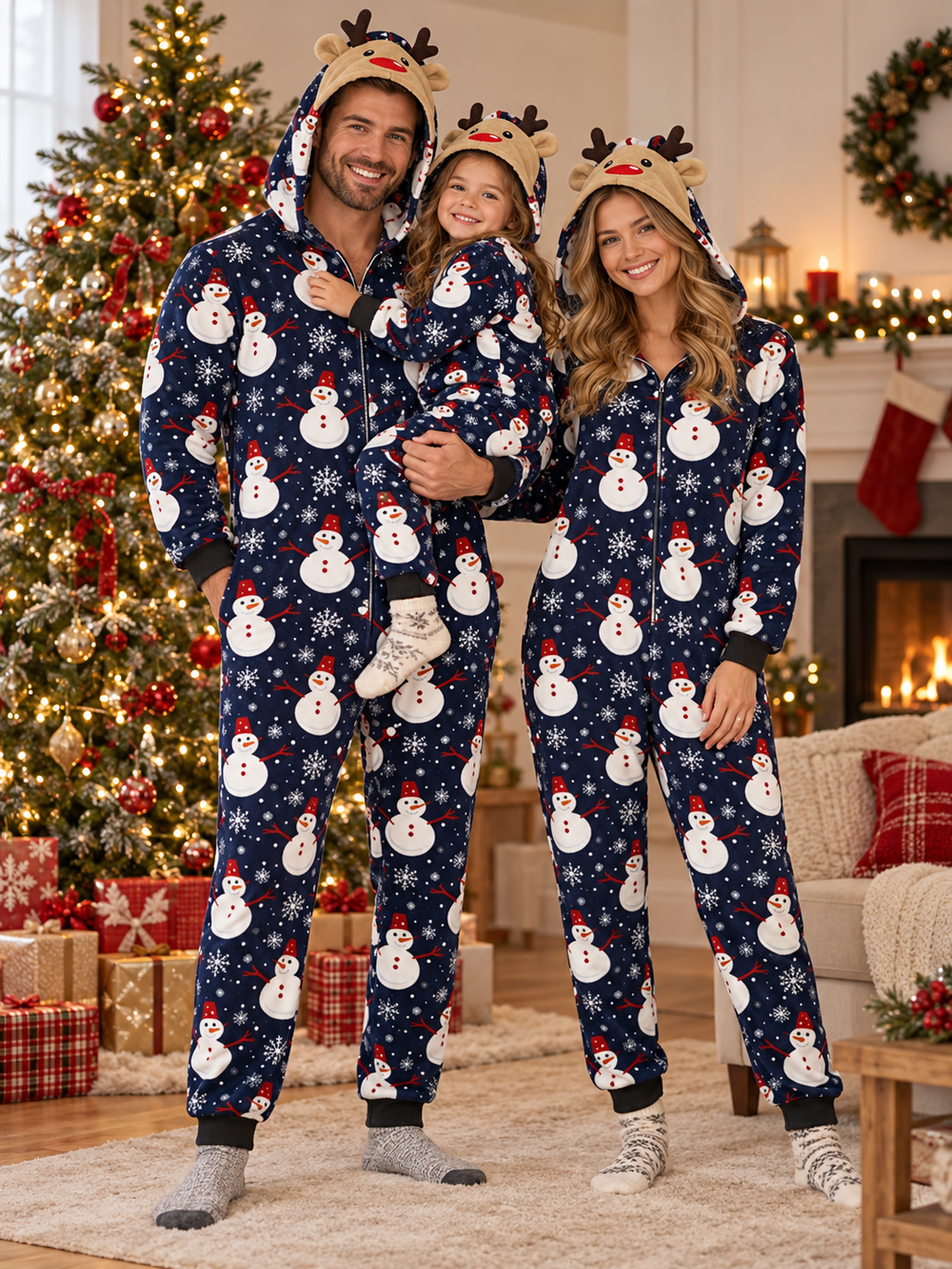Family Snowman & Snowflake Hooded Jumpsuit Christmas Pajamas