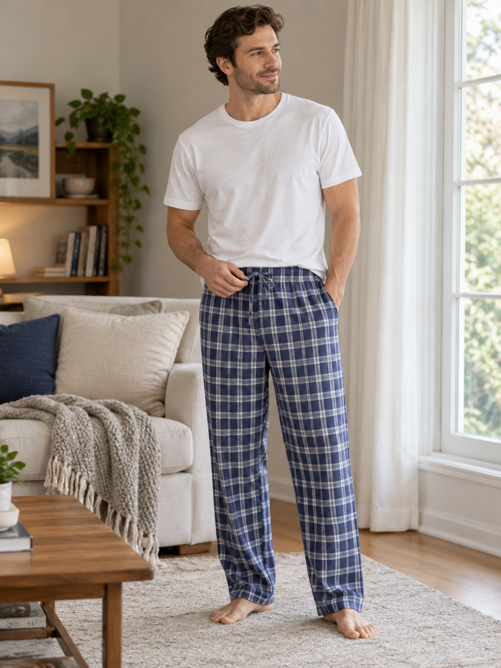 Men's Navy Blue Grid Pajama Set