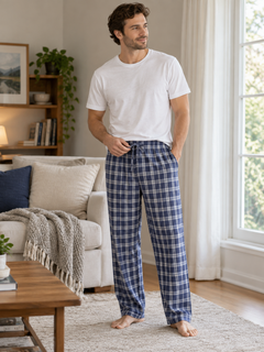 Men's Navy Blue Grid Pajama Set