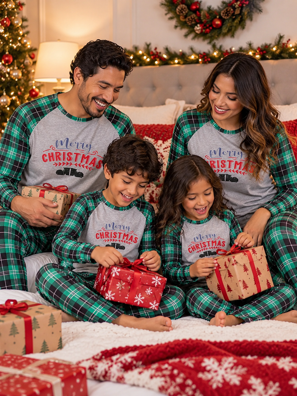 Merry Christmas Family Pajama Set – Black & Green