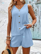 Casual V-Neck Top & Skinny Shorts Set