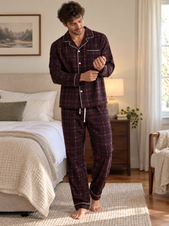 Plaid Cotton long Sleeve Pajamas Set