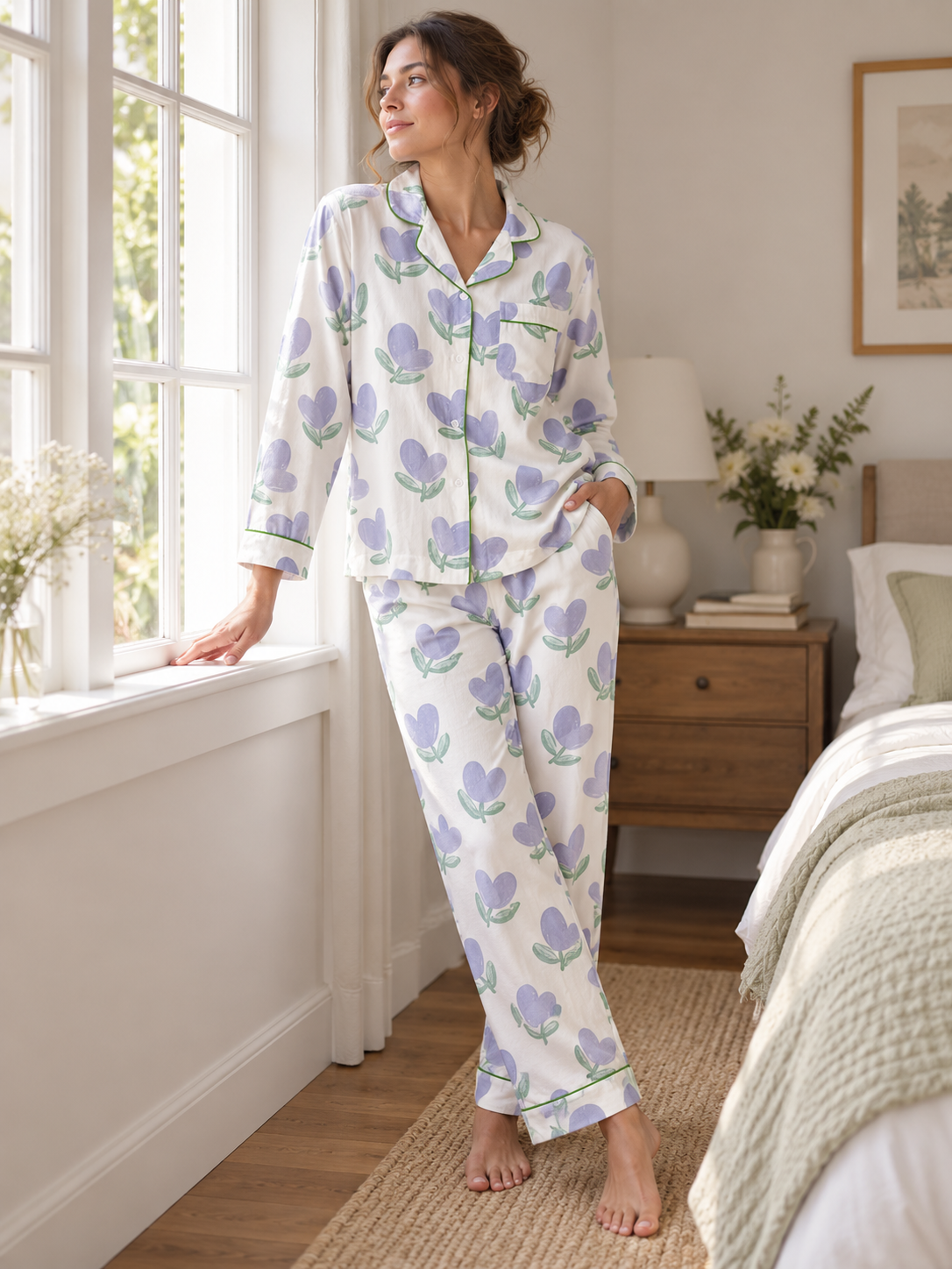 Purple Tulip Printed Pajamas Set
