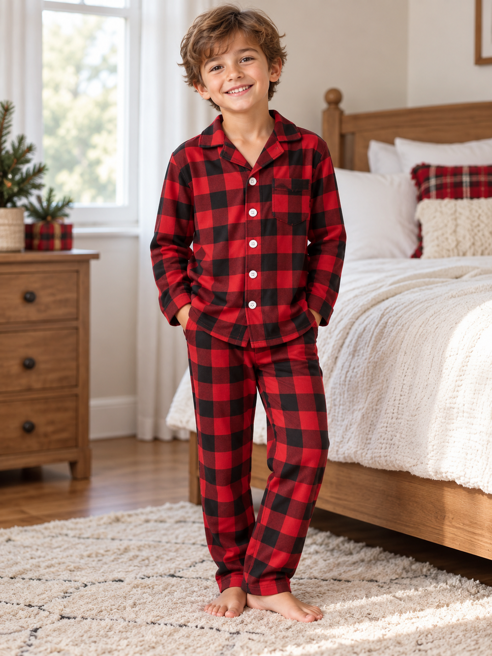 Boy's Check Print Pajama Set