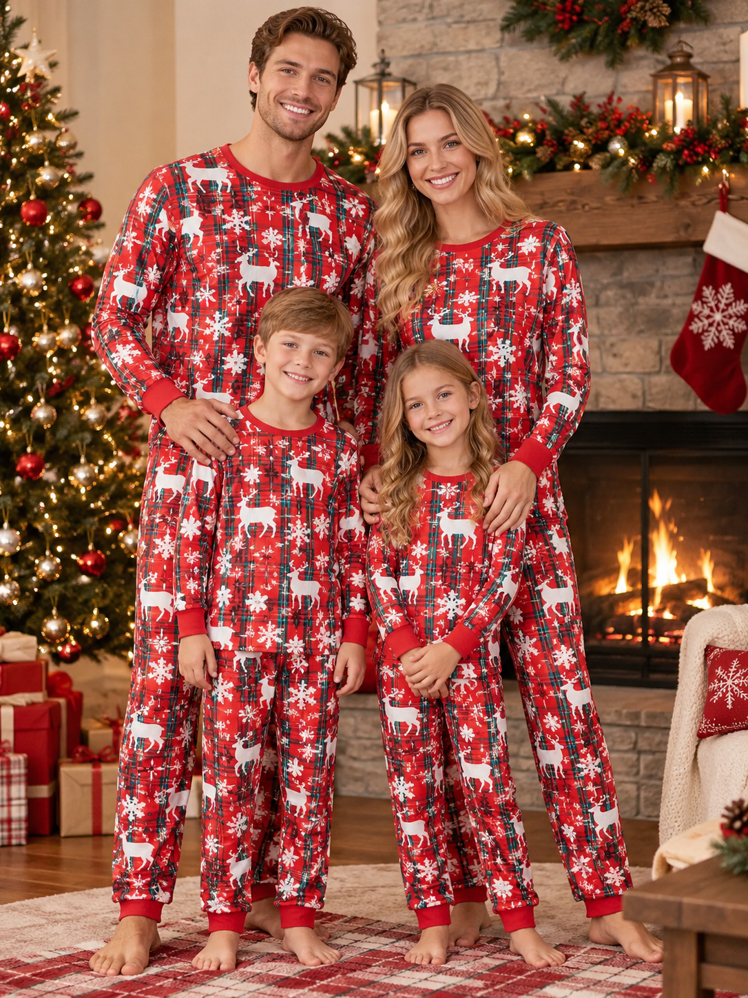 White Christmas Plaid O-Neck Family Pajamas