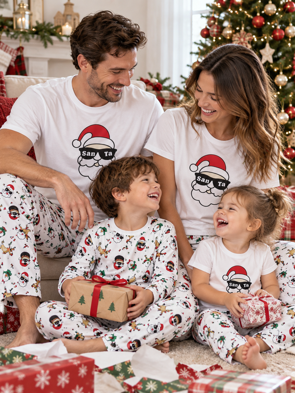 White Santa Family Matching Christmas Pajamas