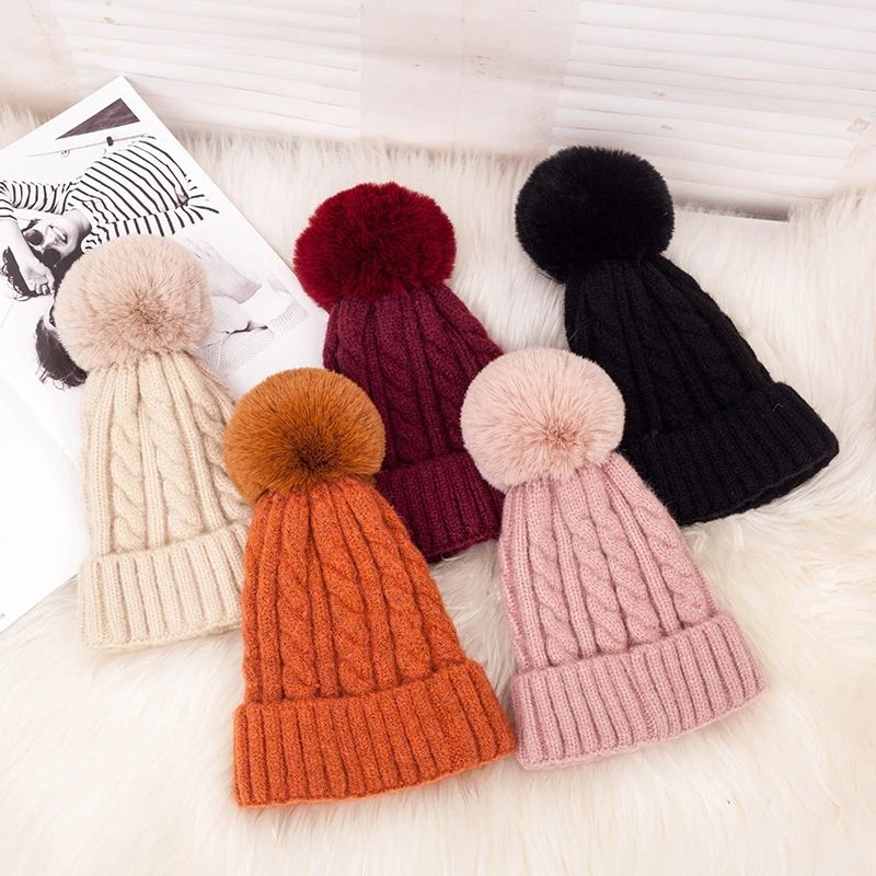 Women Braided Beanie for Holidays With Removable Pom-pom