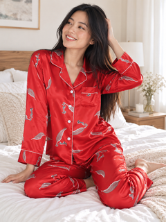 Women's Feather Silk Pajama Set