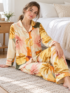 Women's Yellow Peony Flower Pajama Set