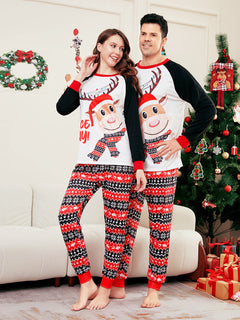 Christmas Deer Print Long Sleeve Parent-Child Pajamas - fabric detail