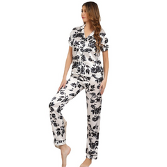 Black Rose Print Short Sleeve Pajama Set - side view