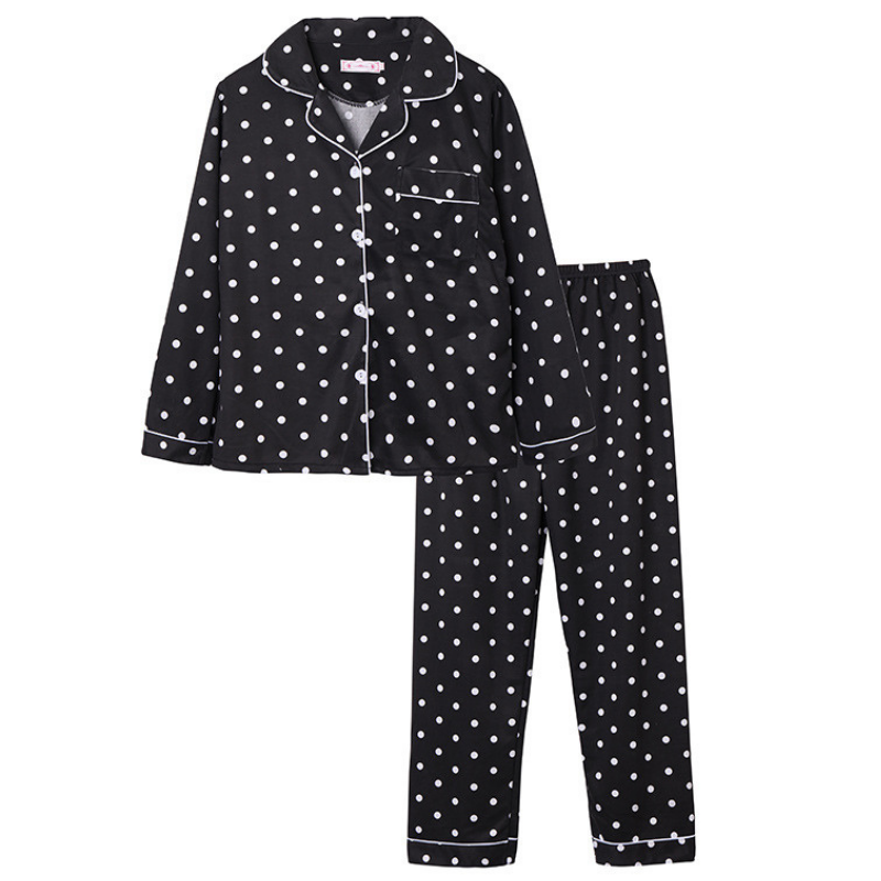 Women's Black Wave Pattern Pajama Set - front view