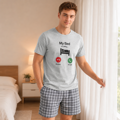My Bed Is Calling Men’s Graphic Sleep T-Shirt - waistband detail