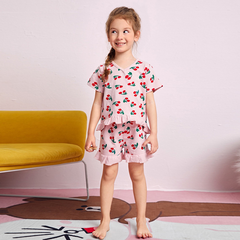 Cherry Print Short Sleeve Pajama Set - front view