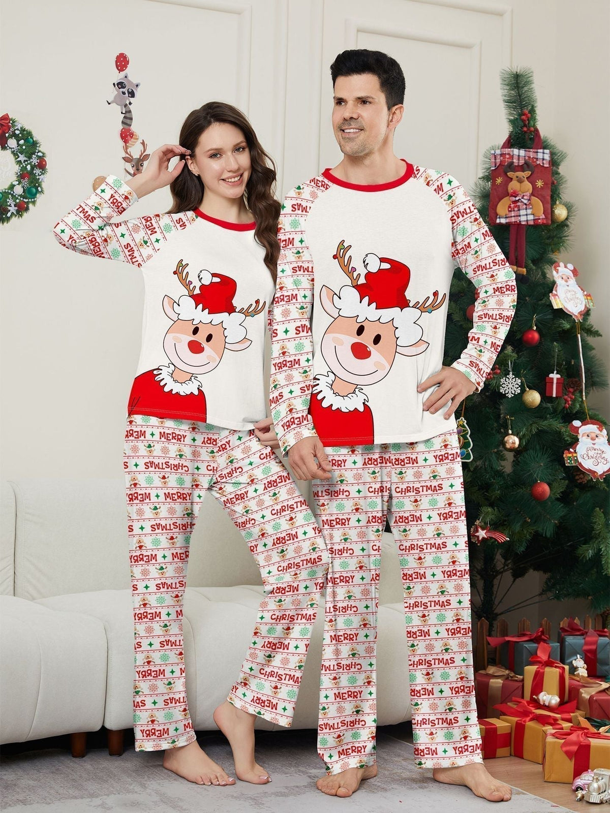 Christmas Deer Print Parent-Child Pajama Set - back view