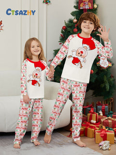 Christmas Deer Print Parent-Child Pajama Set - fabric detail