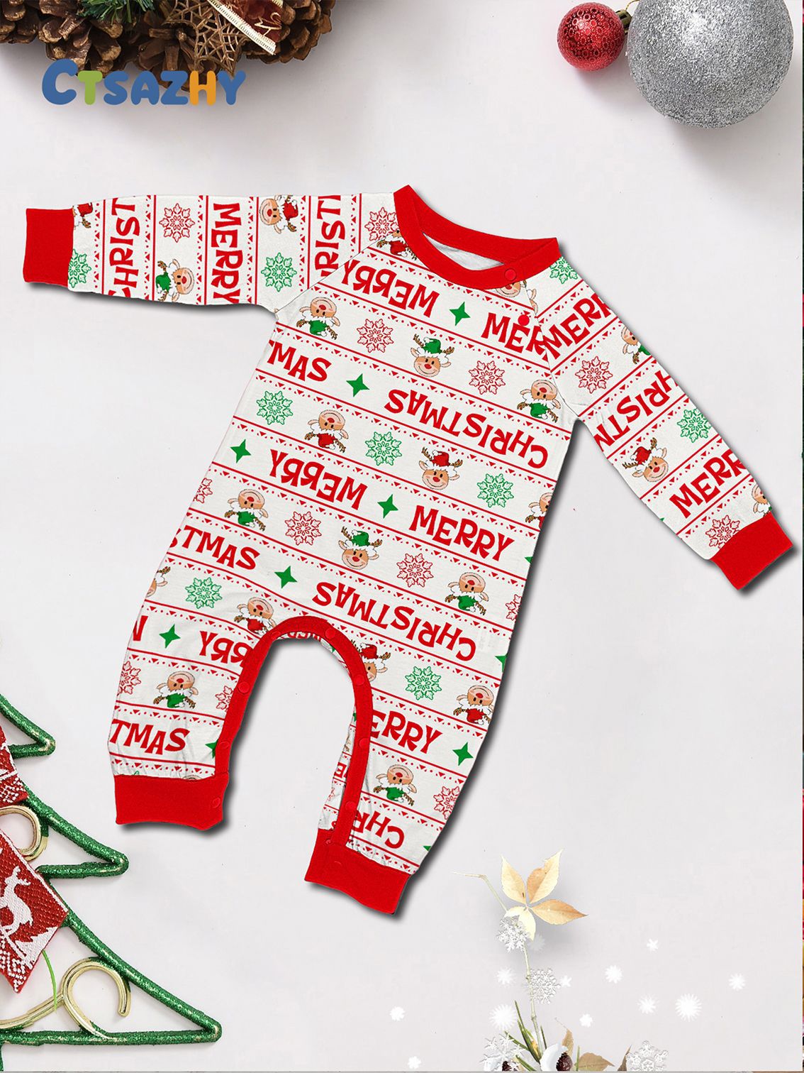 Christmas Deer Print Parent-Child Pajama Set - model wearing