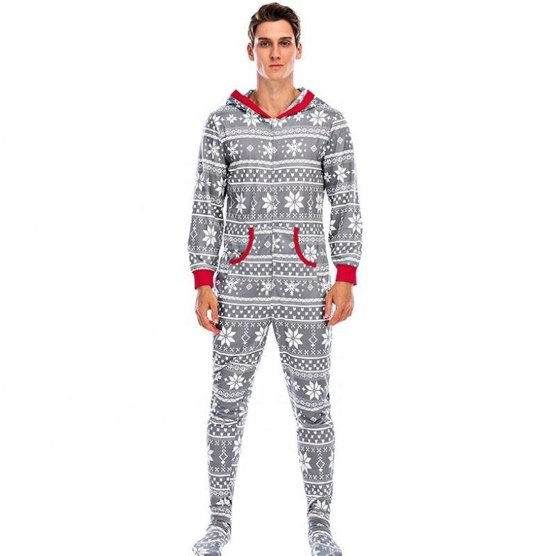 Men's Christmas Print Hooded Pajama Set - front view