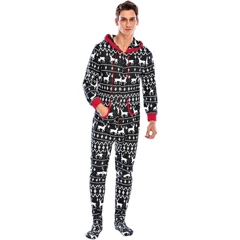 Men's Christmas Print Hooded Pajama Set - fabric detail