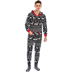 Men's Christmas Print Hooded Pajama Set - fabric detail