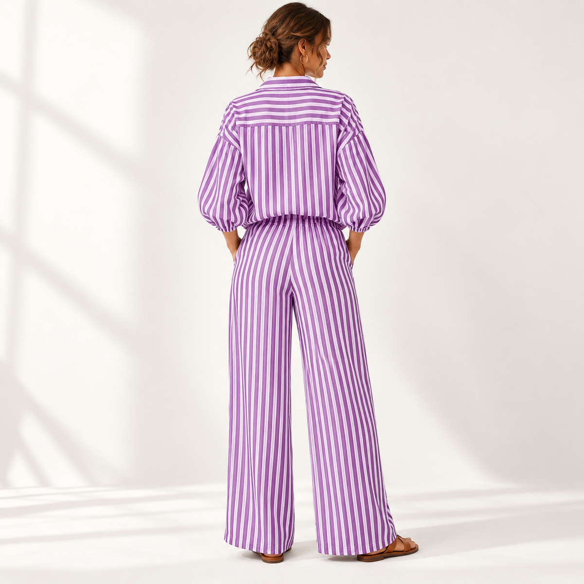 Coastal Stripe Relaxed Shirt & Wide-Leg Pants Set - lifestyle shot