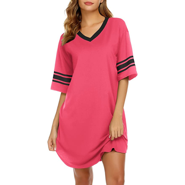 Women's Cotton V-Neck Short Sleeve Sleep Top - model wearing