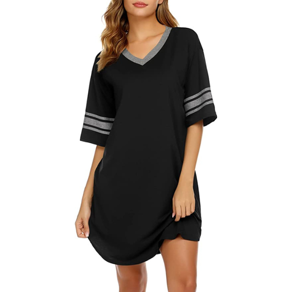 Women's Cotton V-Neck Short Sleeve Sleep Top - close-up
