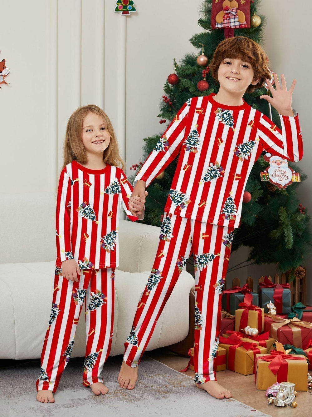 Family Striped Print Matching Pajamas - front view