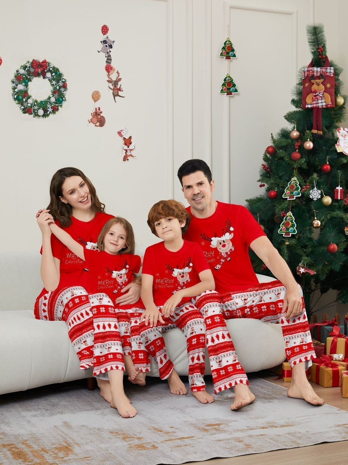 Deer Print Short Sleeve Christmas Pajama Set - back view