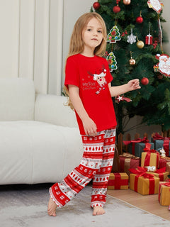 Deer Print Short Sleeve Christmas Pajama Set - side view