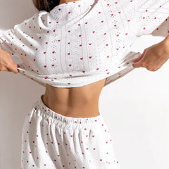 Women's Crop Top Cotton Pajama Set - fabric detail